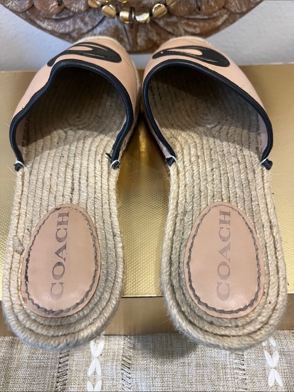 Coach Blush Pink Leather Espadrille Flats with Black Logo - Picture 8 of 8